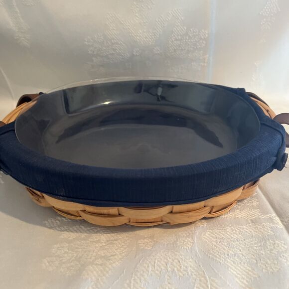 2 Taskets Renaissance Wooden Round Baskets With Liners 11” Diameter And Leather - Picture 1 of 6
